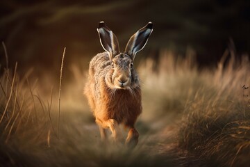 Hare in nature. Generative AI