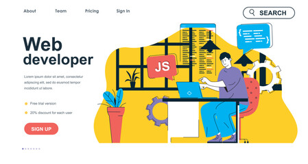 Wall Mural - web developer concept for landing page template. designer develops site layout and writes code. onli