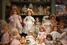 Vintage Dolls Collection In An Old Antique Shop , Ai Generated