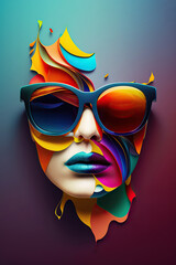 ai generated illustration of woman wearing colorful sunglasses