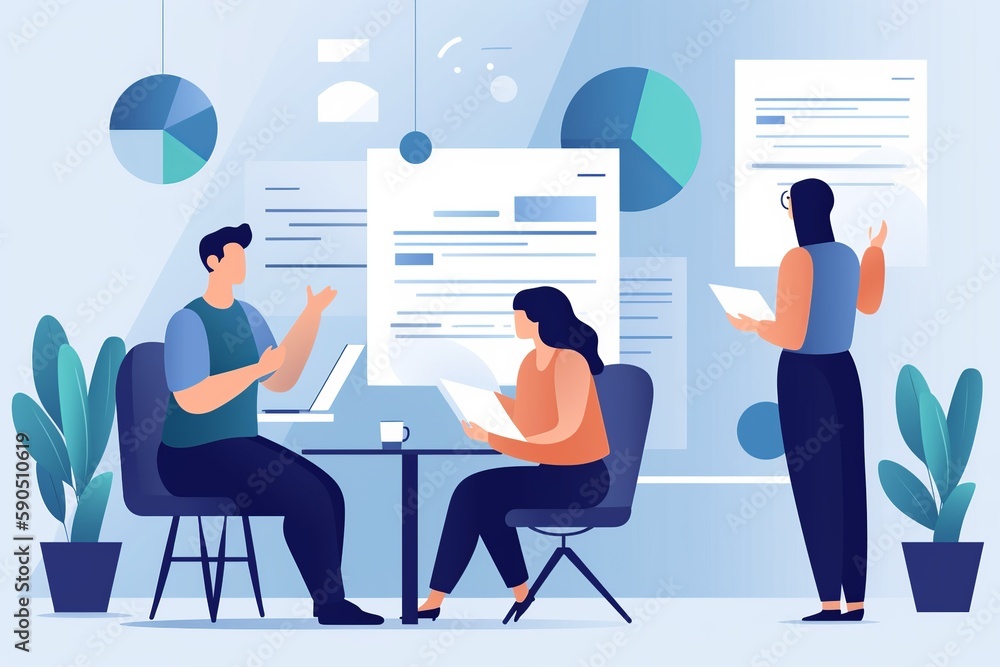 User Analysis Drawings Flat illustration of a UX research team analyzing user data ...