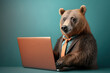 © RealPeopleStudio - portrait of a happy bear in a business suit with a laptop created with Generative AI technology