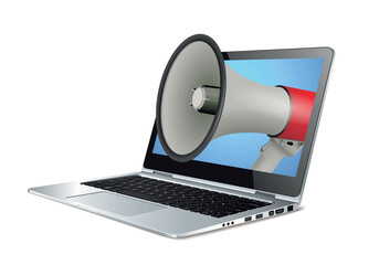 laptop and megaphone - marketing concept