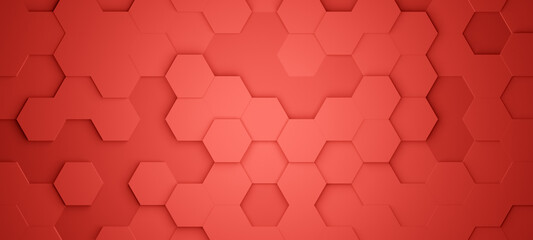 Wall Mural - Hexagonal background with red hexagons, abstract futuristic geometric backdrop or wallpaper with copy space for text