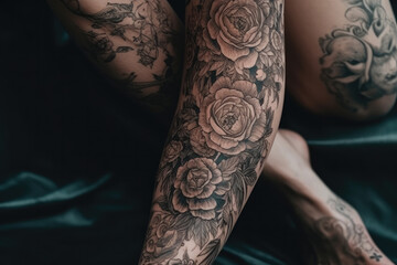 tattoos on woman legs created with Generative AI technology