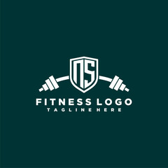 NS initial monogram for fitnes or gym logo with creative shield and barbell design