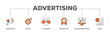 © Ski14 - Advertising banner web icon vector illustration concept with icon of marketing, target, customer, promotion, online marketing, and sales
