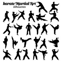 Karate Silhouette Of Martial Arts Vector Illustration.