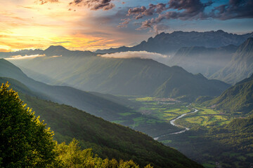 Canvas Print - Stunning view on Soca valley and Kobarid town