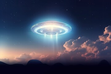 Sticker - UFO hovering in the night sky. Generative AI