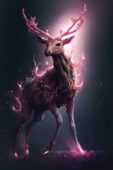 Wall Mural - Deer in the night. AI generated art illustration.