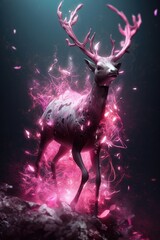 Wall Mural - Deer in the night. AI generated art illustration.