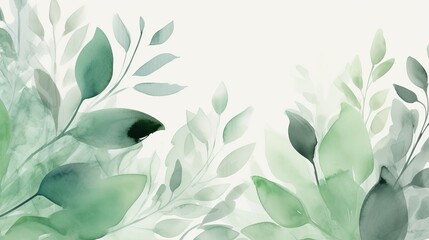 Wall Mural - Natural Watercolor Background with Branches and Leaves. AI Generation