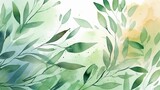 Fototapeta Sypialnia - Natural Watercolor Background with Branches and Leaves. AI Generation