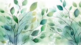 Fototapeta Konie - Natural Watercolor Background with Branches and Leaves. AI Generation