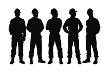 Male Bricklayer Silhouette Bundles Wearing Construction Uniforms Vector. Male Mason Silhouette Collection With Different Poses. Man Construction Worker Silhouette Set Standing In Different Poses.
