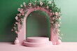 pink floral archway. Generative AI