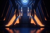 Fototapeta Perspektywa 3d - shiny space rendering of stairs for a futuristic entrance. Generative Ai