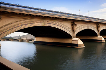 Wall Mural - Panoramic view of old historic Bir Hakeim Bridge (formerly the Pont de Passy) in Paris, France. Steel arch bridge viaduct symmetry tunnel across river ... See More