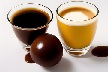 Glass of delicious Cafe Bombon on white background