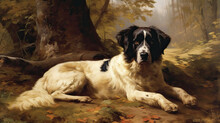 Painting Of A Landser L	Lying In The Forest, In The Style Of Sir Edwin Landseer,  Created By Generative AI