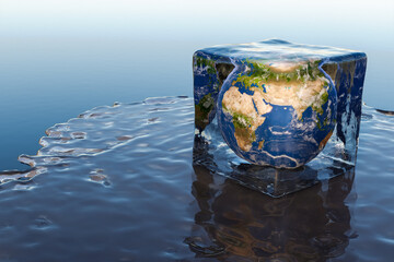 the earth in an ice cube that melts - 3D Illustration