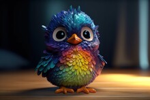 Cute Small Cuckoo Contrast Colored Sitting Smiling. Adorable Baby Cuckoo In Pixar Disney Style, Generated 3d Art Illustration, Generative AI