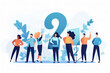 © Haydiddle - Customer service question and support concept. Blue illustration featuring people with a large question mark behind them. Help desk, generative AI