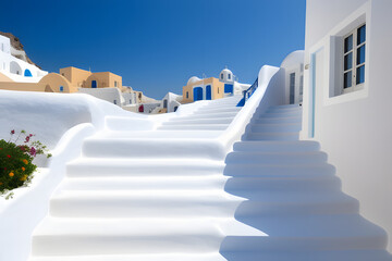 Wall Mural - The whitewashed staircase at Oia, Santorini, Greece