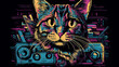 © TheGoldTiger - Colorful cat with headphones as a design for T-shirt, generative ai