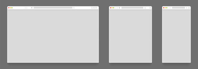 Wall Mural - browser mockups. empty computer tablet and mobile web page templates, blank website frames on differ