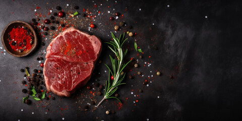 Raw Beef Meat Ready for Cooking: Black Background