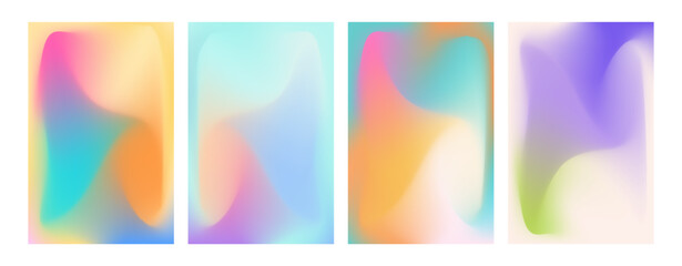 Wall Mural - holographic gradient mesh set vector. iridescent aura pastel mesh soft backgrounds for design concep