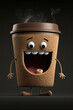 Happy smiling coffee in a paper cup isolated. cartoon characters. generated ai