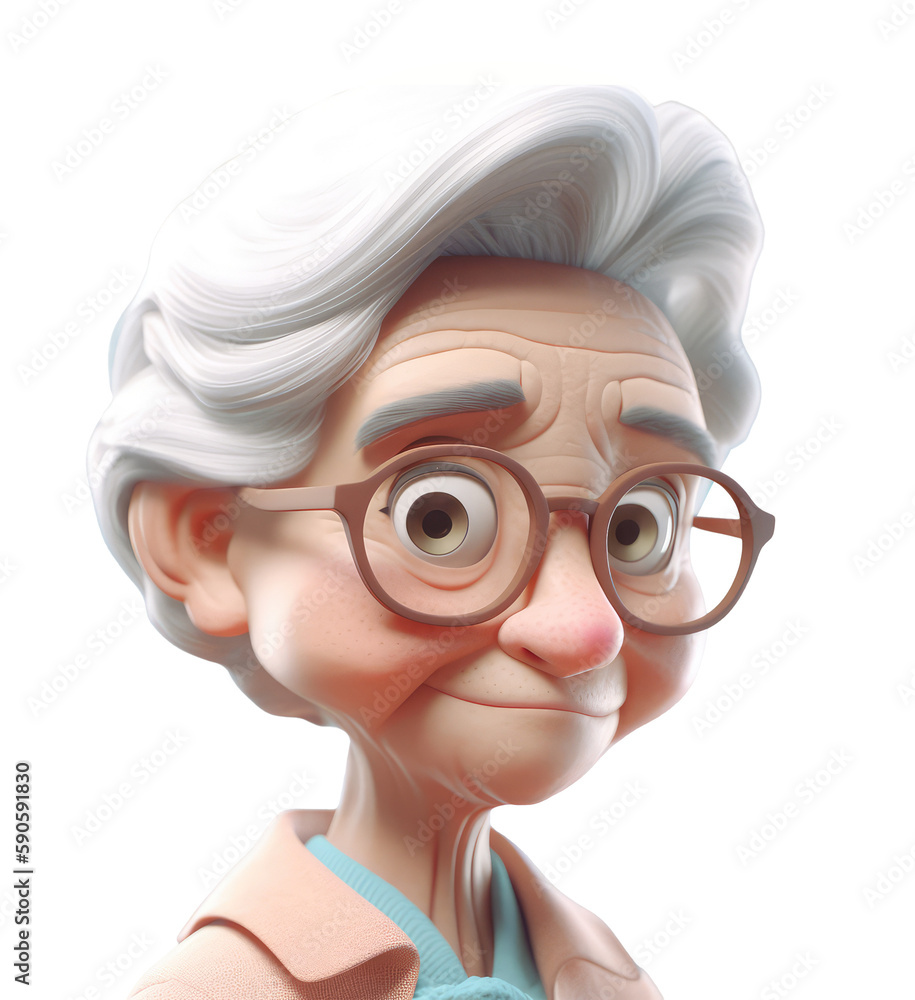 cute icon 3D old woman avatar, elderly pensioner, grandmothers portrait,  happy retired cartoon face. Adult grandma senorita person, character,  silver hair, glasses, sweater on Isolated Transparent png Stock  Illustration | Adobe Stock, image size:915x1000
