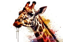 Playful Giraffe Sticking Its Tongue Out In A Colorful And Vibrant Painting. Generative AI
