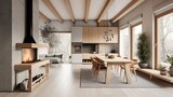 Fototapeta Przestrzenne - Hygge vibe family house interior, generative AI
