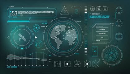 Wall Mural - set of infographic elements about satellite and data input.