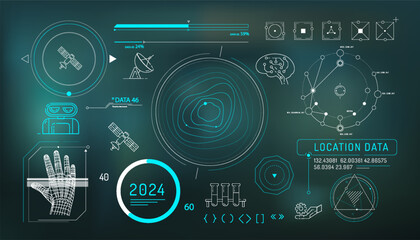 Canvas Print - Set of infographic elements about satellite internet and AI.