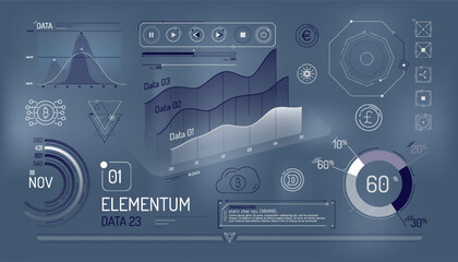 Wall Mural - set of infographic elements about cryptocurrency and financial data management.