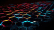 Technology abstract geometry dark backdrop with honeycomb. Generative Ai