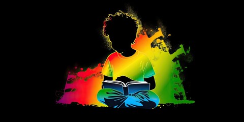 Wall Mural - Colorful illustration of child reading, Generative AI Art