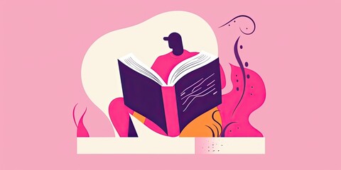 Canvas Print - colorful illustration of a person reading a book