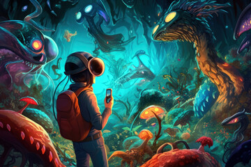 Wall Mural - underwater vr world amazing cartoon world abstract background generative ai