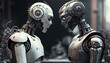 Humanoide Roboter mit Künstlicher Intelligenz, die einander Gefühle zeigen. Generative AI
