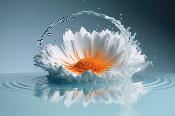 Wall Mural - a close-up of a white backdrop with a water splash in the form of a flower. Generative AI