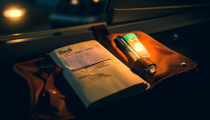 Sticker - Reading Bible on Table, Indoors, illuminated by Lamp generated by AI