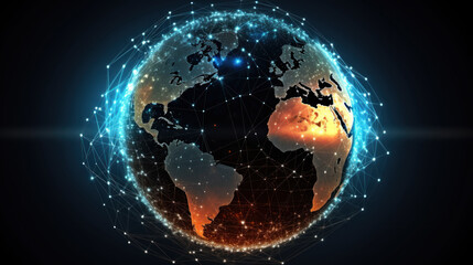 Global network, futuristic technology background, satellite internet network connection, business intelligence concept created with generative AI technology