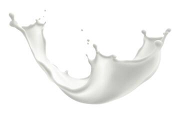 Wall Mural - White milk wave splash with splatters and drops. Manual cut out on transparent