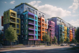 Fototapeta Łazienka - colorful houses on the street created with Generative AI technology